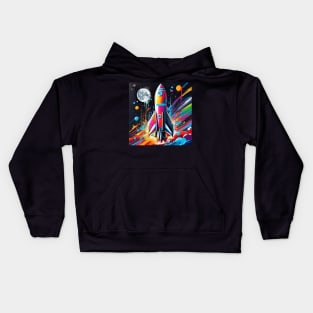 Colorful Space Rocket Liftoff Kids Hoodie